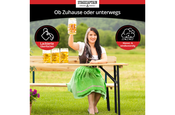 Stagecaptain BBDL-119 Hirschgarten Set Tavolo Da Birreria Con Schienale Per Balcone 119 cm Naturale 5x Set image 5