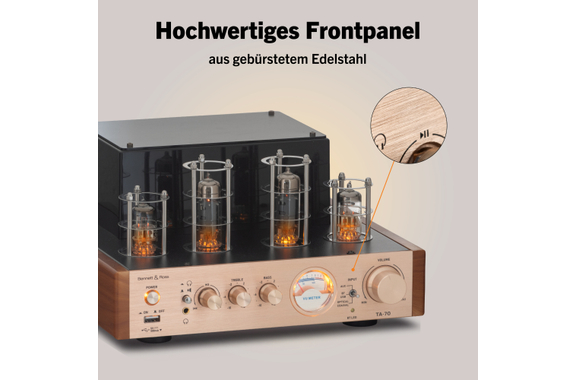 Bennett & Ross TA-70 HiFi Stereo-Verstärker im Röhrendesign Champagner image 5