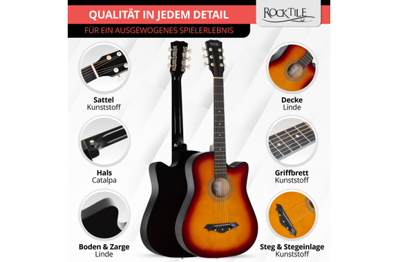Rocktile WSD-5C-SB Slim Line Westerngitarren Set Sunburst image 5