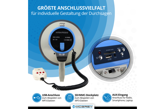 McGrey MP-800HRS USB/SD MP3 Mégaphone, max. 80 Watts, 1000m image 5