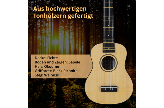 Classic Cantabile Ukulélé Sopran Naturel Set incl. Tableau des Accords image 5