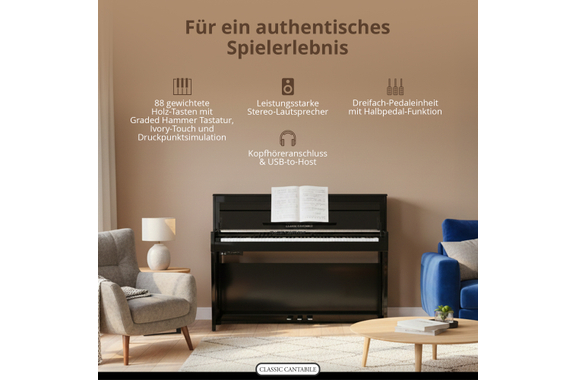 Classic Cantabile UP-1Plus SH Upright E-Piano Schwarz Hochglanz image 5