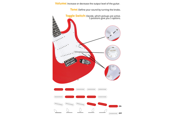 Set Chitarre Elettrica Rocktile Banger's Pack Red con Amplificatore, Custodia, Accordatore, Cavo, Cinghia, Corde e Scuola con CD/DVD image 5