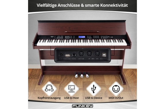 FunKey DP-88 II Digitalpiano bruin set met keyboardbank, koptelefoon en pianoles image 5