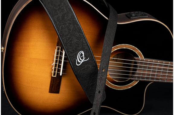 Ortega OSBY-1 Guitar Strap Genuine Leather Byzantine Black image 5