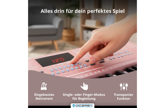 McGrey LK-6120-MIC Light-Up Keyboard With Microphone Set Incl. Stand And Headphones Pink image 5