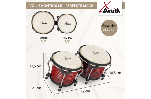 XDrum Bongos Pro Rojo Vino SET incl. Bolsa para Bongos image 5