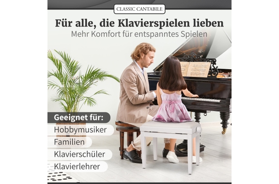 Classic Cantabile Piano Bench White High Gloss image 5