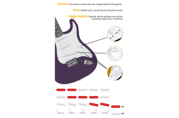Pack Rocktile Banger's Set Guitares Électriques Purple incl. Ampli, Housse, Accordeur, Câble, Sangle, Cordes et Cours incl. CD/DVD image 5