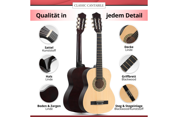 Classic Cantabile Acoustic Series AS-851-L Guitare Classique 1/2 pour Gaucher Set Débutant image 5