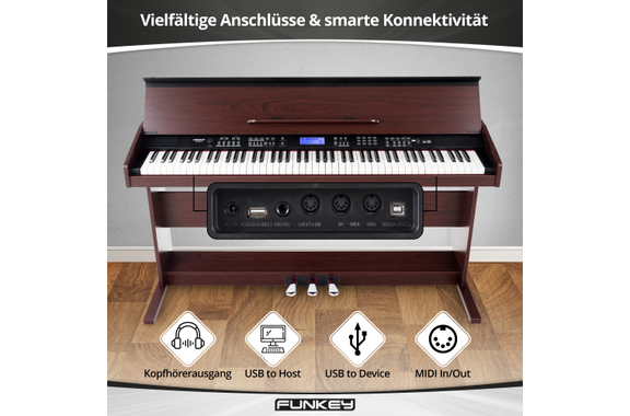 FunKey DP-88 II Digitalpiano bruin Set met Economy Keyboardbank, Koptelefoon en Pianoles image 5