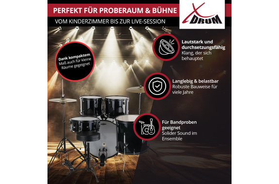 XDrum Rookie 22" Standard Schlagzeug Black plus Dämpferset image 5
