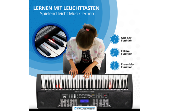 McGrey LK-6150 Teclado de 61 Teclas con Teclas Luminosas y Set de Funda con MP3-Player image 5