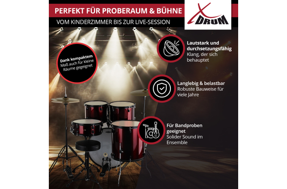 XDrum Rookie 20" Studio Drum Set Red plus Mute Set image 5
