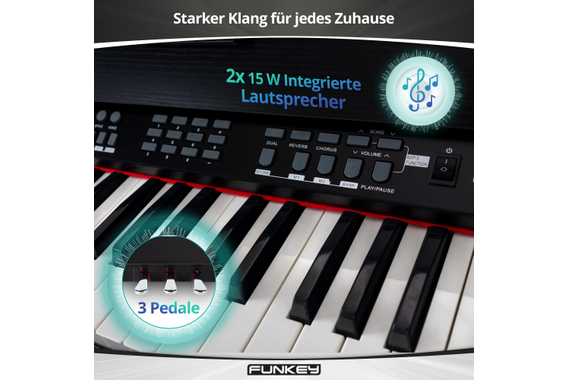FunKey DP-88 II Digitalpiano zwart set met keyboardbank, koptelefoon en pianoles image 6