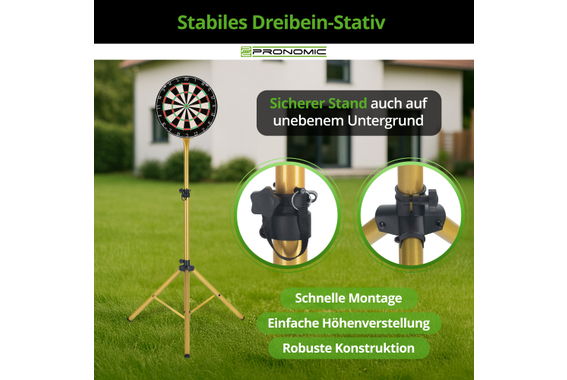 Pronomic DA-45S GD Dartboard Standaard Goud Set incl. Draagtasje image 6