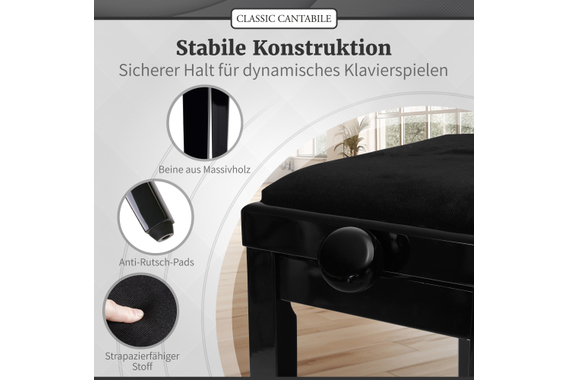 Classic Cantabile Pianobank Schwarz Hochglanz  - Retoure (Zustand: gut) image 6