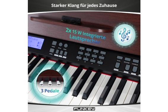 FunKey DP-88 II Digitalpiano bruin set met keyboardbank, koptelefoon en pianoles image 6