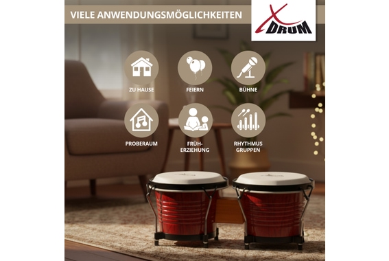 XDrum Bongos Pro Wijnrood SET incl. Bongotas image 6