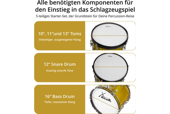 XDrum Junior Pro Kinder Drumset Sunset Gold Sparkle incl. School image 6