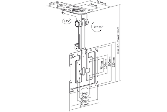 my wall HL 45-2 Supporto a Soffitto Pieghevole per Schermi Piatti image 6