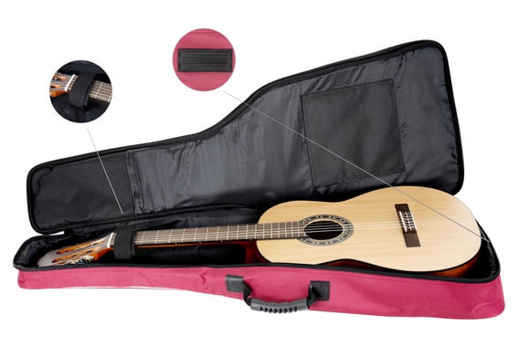Rocktile Klassieke Gitaarhoes - 3/4 & 7/8 Gevoerd Met Rugzakriemen Wijnrood image 6