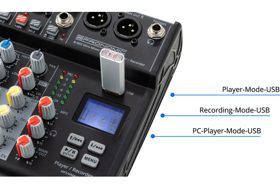 Pronomic B-603 Mini-Mixer met Bluetooth en USB-Recording image 6