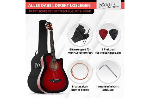 Rocktile WSD-5C-RDB Slim Line Westerngitarren Set Redburst image 6