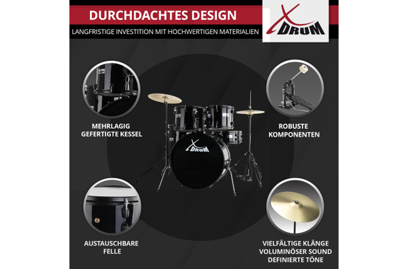 XDrum Rookie 20" Studio Batteria Black più Set di Smorzatori image 6