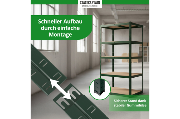 Stagecaptain Heavyrack Scaffale Da Magazzino Ripiani In Legno Verde Scuro, max. 875 kg Set 2x image 6