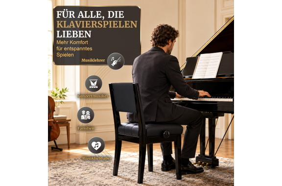 Classic Cantabile Pianostoel Premium Zwart Hoogglans image 6