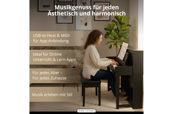 Classic Cantabile UP-1 SM Pianoforte Elettrico Verticale Nero Opaco image 6