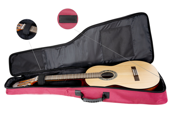 Rocktile Klassik-Gitarrentasche - gepolstert mit Rucksackgarnitur Weinrot image 6