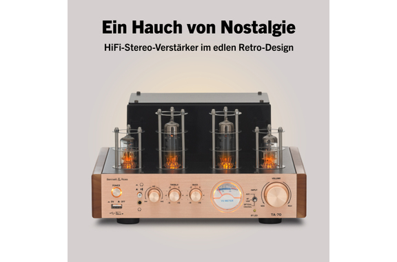 Bennett & Ross TA-70 HiFi Stereo-Verstärker im Röhrendesign Champagner image 6