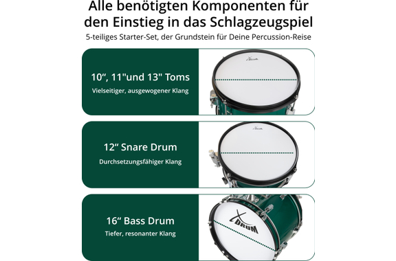 XDrum Junior Pro Kinder Schlagzeug Emerald Green Sparkle inkl. Schule image 6