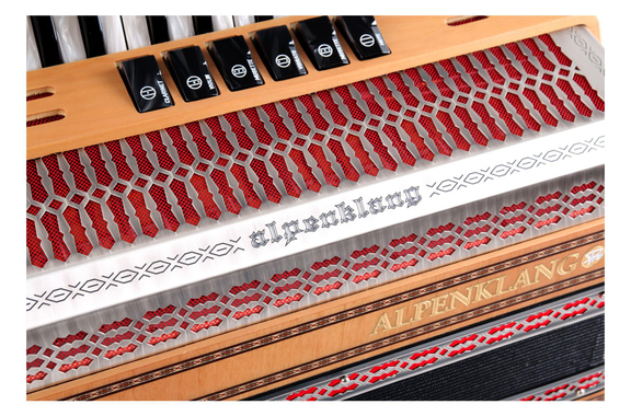 Alpenklang Pro Accordeon III 96 Toetsen-Steirische, Els met rode inzet in de sierlijst image 6