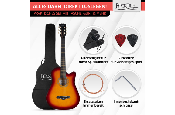 Rocktile WSD-5C-SB Slim Line Westerngitarren Set Sunburst image 6