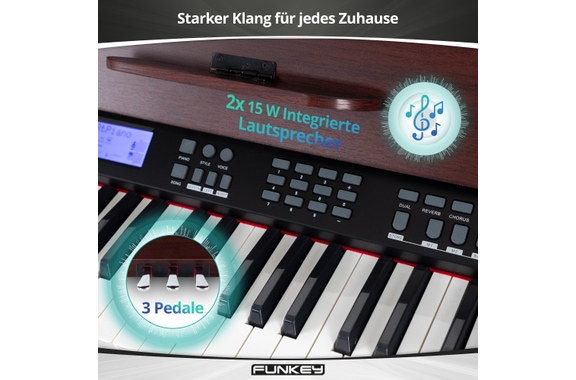 FunKey DP-88 II Digitalpiano bruin set met keyboardbank, koptelefoon en pianoles image 6