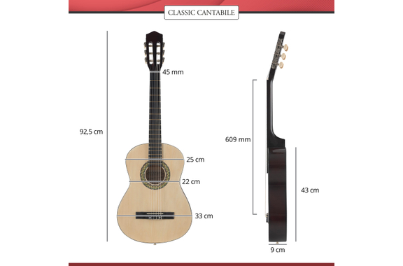 Classic Cantabile Acoustic Series AS-851-L Guitare Classique 3/4 pour Gaucher Set Débutant image 6