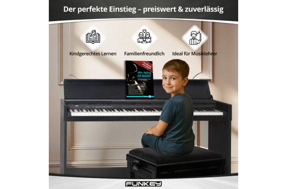 FunKey DP-1088 SM Digitalpiano Zwart Mat Set incl. Bank, Koptelefoon en School image 6
