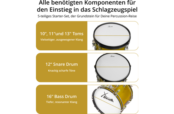 XDrum Junior Pro Kinder Schlagzeug Sunset Gold Sparkle inkl. Schule image 6