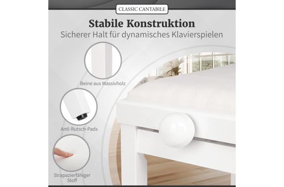Classic Cantabile Piano Bench White High Gloss image 6