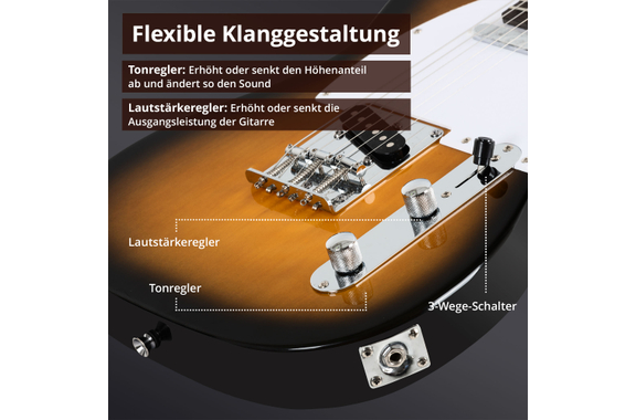 Rocktile Pro TL100-SB Guitarra Eléctrica 2-Tone Sunburst Set Con Accesorios image 6