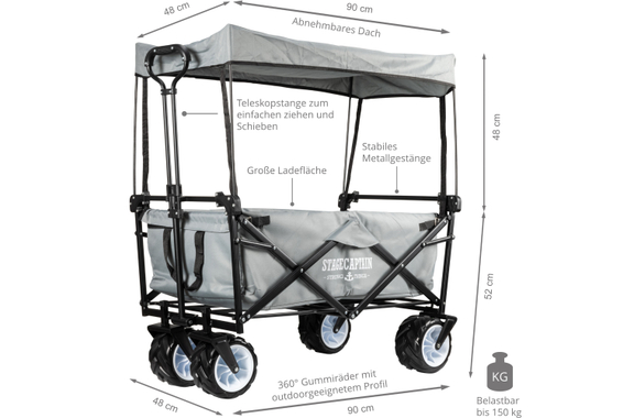 Stagecaptain Bollycart-907D GY Bollerwagen mit Dach image 6