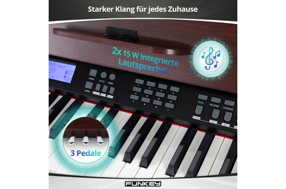 FunKey DP-88 II Digitalpiano bruin Set met Economy Keyboardbank, Koptelefoon en Pianoles image 6