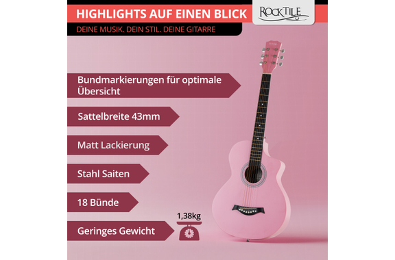 Rocktile WSC-4C-PK Westerngitarre Pink image 6