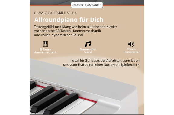 Classic Cantabile SP-316 Stage Piano Home Set Wit image 6