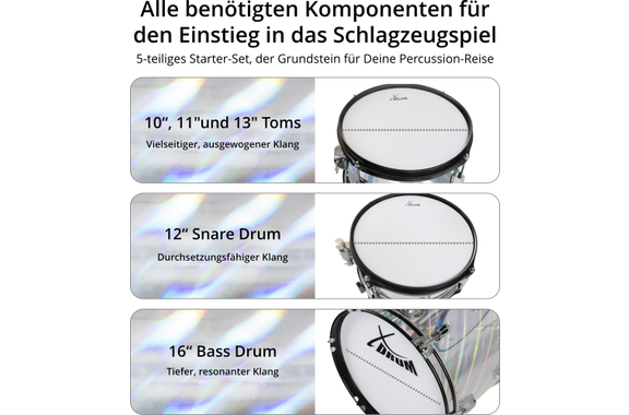XDrum Junior Pro Kinder Schlagzeug Laser Silver inkl. Schule image 6