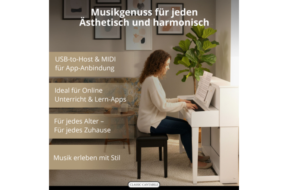 Classic Cantabile UP-1 WH Upright E-Piano Weiß Hochglanz Deluxe Set image 6