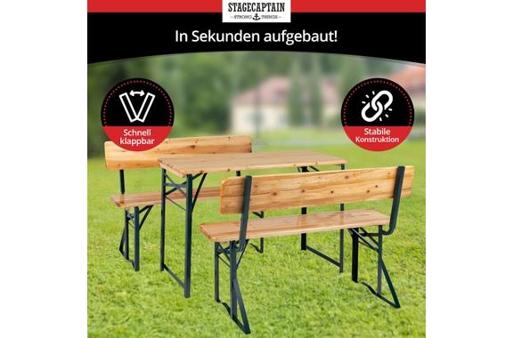 Stagecaptain BBDL-119 Hirschgarten Conjunto De Banco De Cervecería Con Respaldo Para Balcón 119 cm Natural image 6